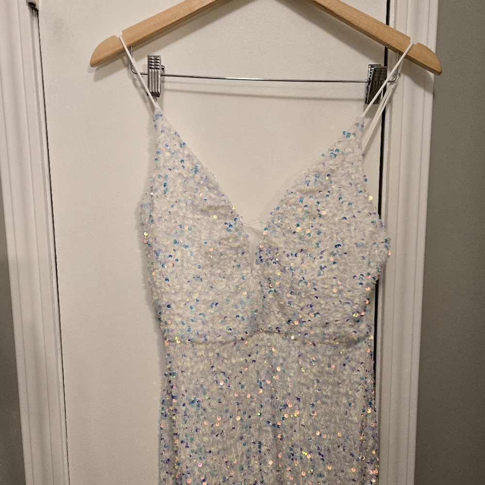 Lucy In The Sky Whitney Sequin Maxi Dress White With Blue & Purple  Size Medium - Picture 5 of 12